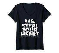 Femme Ms. Steal Your Heart Graphique Humoristique avec Citation audacieuse pour la Saint-Valentin T-Shirt avec Col en V