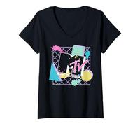 Femme MTV 80s Paint Splatter Abstract Geometry Logo T-Shirt avec Col en V