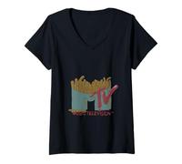 Femme MTV Classic MTV Logo French Fry T-Shirt avec Col en V