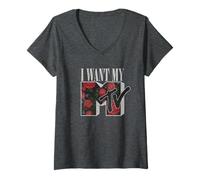 Femme MTV I Want My MTV Floral Box T-Shirt avec Col en V
