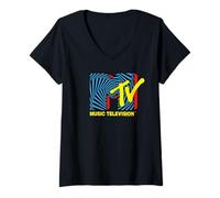 Femme MTV Logo Spirale Music Fan T-Shirt avec Col en V