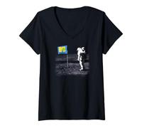 Femme MTV Moon Person Drapeau Vintage sur la Lune T-Shirt avec Col en V