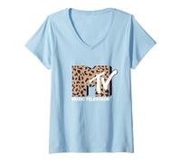 Femme MTV Vintage Cheetah Print Music Television T-Shirt avec Col en V