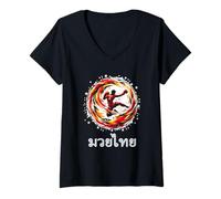 Femme Muay Thai Art des Huit Membres Boxe thaïlandaise MMA T-Shirt avec Col en V