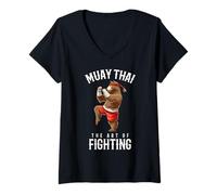Femme Muay Thai Brown Bear Kickboxing MMA T-Shirt avec Col en V