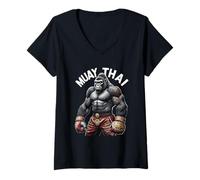 Femme Muay Thai Gorille Boxeur Arts Martiaux T-Shirt avec Col en V