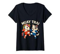 Femme Muay Thaï Licorne Et Chat Amusants T-Shirt avec Col en V
