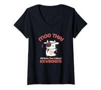 Femme Muay Thai Moo Thai Kickboxing T-Shirt avec Col en V