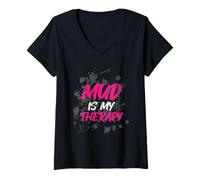 Femme Mud is My Therapy Muddy Race Mud Run T-Shirt avec Col en V
