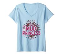 Femme Mud Princess Run Mudda Queen Mudder Sistas Kids Sister T-Shirt avec Col en V