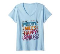 Femme Muddy Miles Happy Smiles Mudding Run Mudding Sisters Muddy T-Shirt avec Col en V