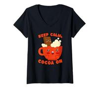 Femme Mug avec Inscription Keep Calm Cocoa on Cute Hot Chocolate T-Shirt avec Col en V