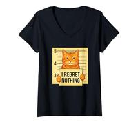 Femme Mug Chat I Regret Nothing Funny Sarcasm Bad Feline Jail T-Shirt avec Col en V
