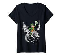 Femme Mug Humoristique Irlandais avec Leprechaun Celtique sur Dragon avec bière T-Shirt avec Col en V