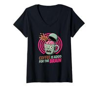 Femme Mug humoristique Zombie Coffee Is Good for the Brain T-Shirt avec Col en V