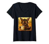 Femme Mug Jackal Grumpy Coffee Morning Humour Wildlife Tired T-Shirt avec Col en V