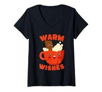 Femme Mug Kawaii Hot Chocolate Warm Wishes T-Shirt avec Col en V
