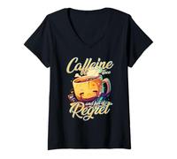 Femme Mug Meme sans caféine et plein de regret triste T-Shirt avec Col en V