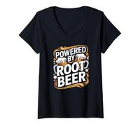 Femme Mug « Powered by Root Beer » T-Shirt avec Col en V