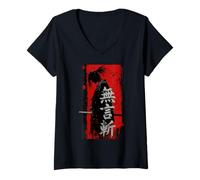 Femme Mugen-Zan - Coupe sans Mots - Samurai Anime Art T-Shirt avec Col en V