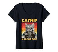 Femme Mugshot Humour Bad Cattitude Kitty Propriétaire Animal Domestique Art T-Shirt avec Col en V