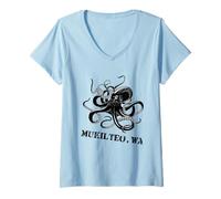 Femme Mukilteo WA Illustration d'animaux marins Motif pieuvre T-Shirt avec Col en V
