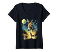 Femme Mule Hurlant vers la Lune Meme Funny 90's Mule Farm Animal T-Shirt avec Col en V