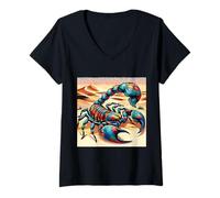 Femme Multicolor Scorpion in The Desert T-Shirt avec Col en V