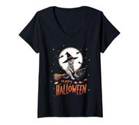 Femme Mummy Cat Witch Candy Spooky Ghost Happy Halloween Costume T-Shirt avec Col en V