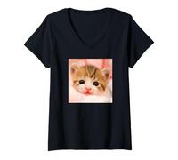 Femme Munchkin Kitten_001 T-Shirt avec Col en V