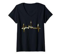 Femme Munich Skyline Battement de Cœur München J'aime Munich T-Shirt avec Col en V
