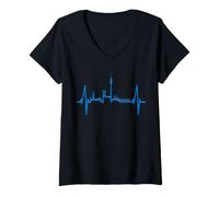 Femme Munich Skyline Battement de Cœur München J'aime Munich T-Shirt avec Col en V