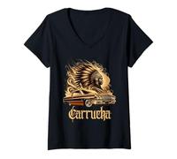 Femme Muscle Car Classique Chicano Aztec Cholo Lowrider Carrucha T-Shirt avec Col en V
