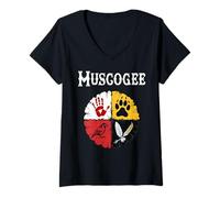 Femme Muscogee Tribe Roue de médecine amérindienne T-Shirt avec Col en V
