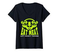 Femme Musculation, Mangez de la Viande, soulevez des Objets Lourds, régime Carnivore T-Shirt avec Col en V