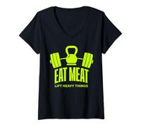Femme Musculation, Mangez de la Viande, soulevez des Objets Lourds, régime Carnivore T-Shirt avec Col en V