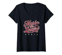 Femme Musée du Louvre Paris Script Rouge avec imprimé Blanc Vieilli T-Shirt avec Col en V