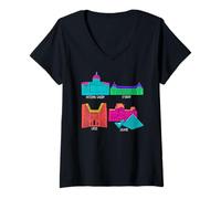 Femme Musées célèbres colorés du Louvre Galerie des Offices Orsay T-Shirt avec Col en V