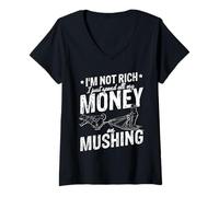 Femme Mushing, Courses de Chiens et de traîneaux, Alaska Husky Musher T-Shirt avec Col en V