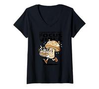 Femme Mushroom Coffee Club Focus Vibes T-Shirt avec Col en V