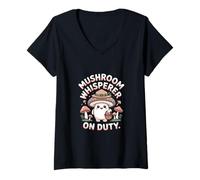 Femme Mushroom Whisperer on Duty Forager Mycology Fungi Hunter T-Shirt avec Col en V