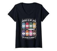 Femme Music is My Jam Funny Lover Pun Rock Jazz Blues Pop Folk T-Shirt avec Col en V