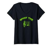 Femme Musical Notes Instrument Key Treble Clef Pentagram Design T-Shirt avec Col en V