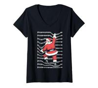 Femme Musicien Christmas Funny Santa Claus Climbing Partition T-Shirt avec Col en V