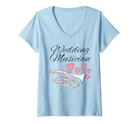 Femme Musicien de mariage, joueur de cornet à pistons T-Shirt avec Col en V