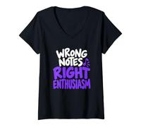 Femme Musicien Humour Mauvaises Notes Right Enthusiasm Design T-Shirt avec Col en V