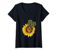 Femme Musicien Tournesol Cœur Note de Musique Amoureux de Musique T-Shirt avec Col en V