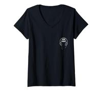 Femme Musicothérapie Casque de poche Minimal Line Art T-Shirt avec Col en V