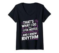 Femme Musique drôle, c'est ce que je fais, je fixe des notes et je connais le rythme T-Shirt avec Col en V