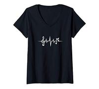 Femme Musique, fréquence, onde sonore, pouls, clé de sol, notes T-Shirt avec Col en V